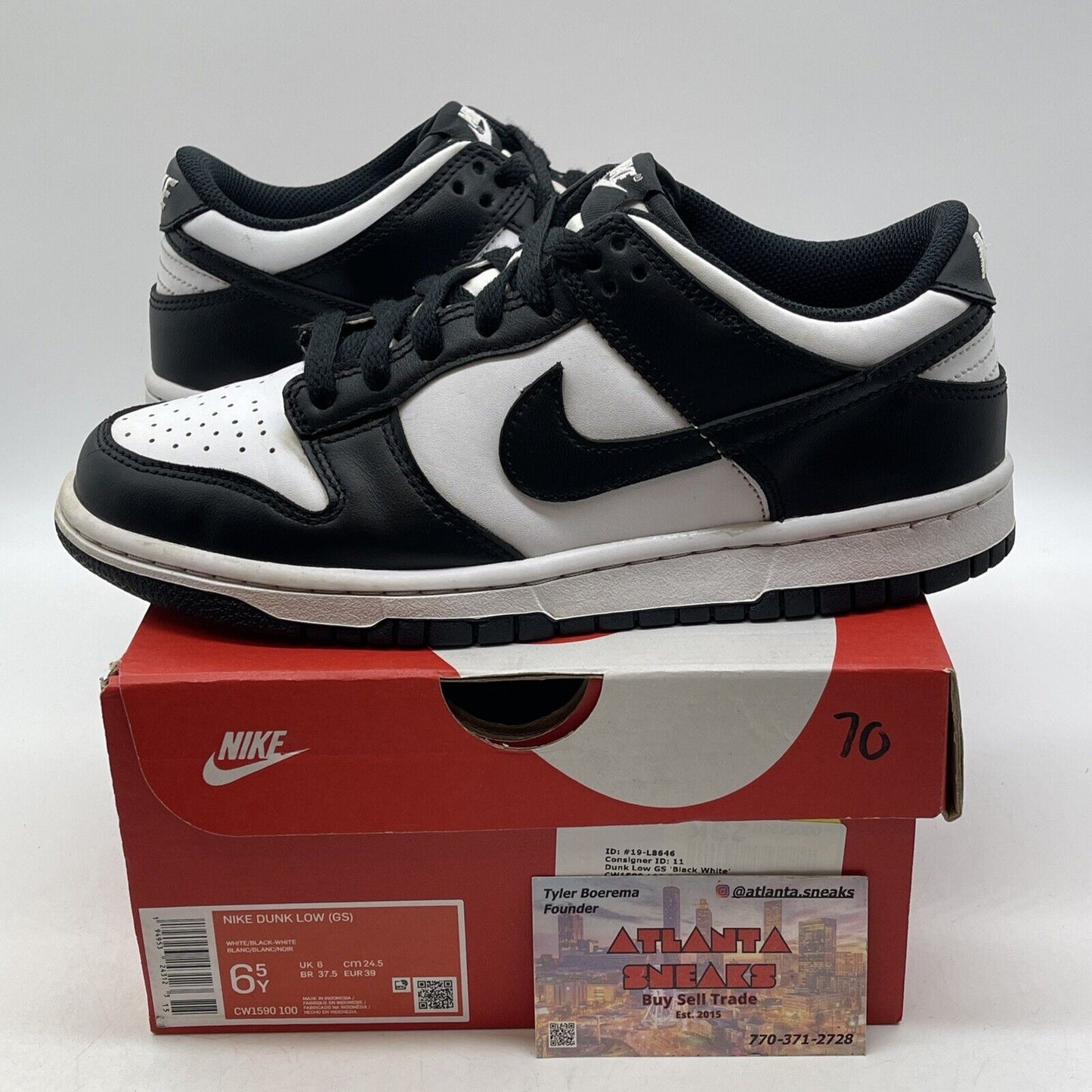 Size 6.5Y - Dunk Low GS Black white Leather  (CW1590-100)