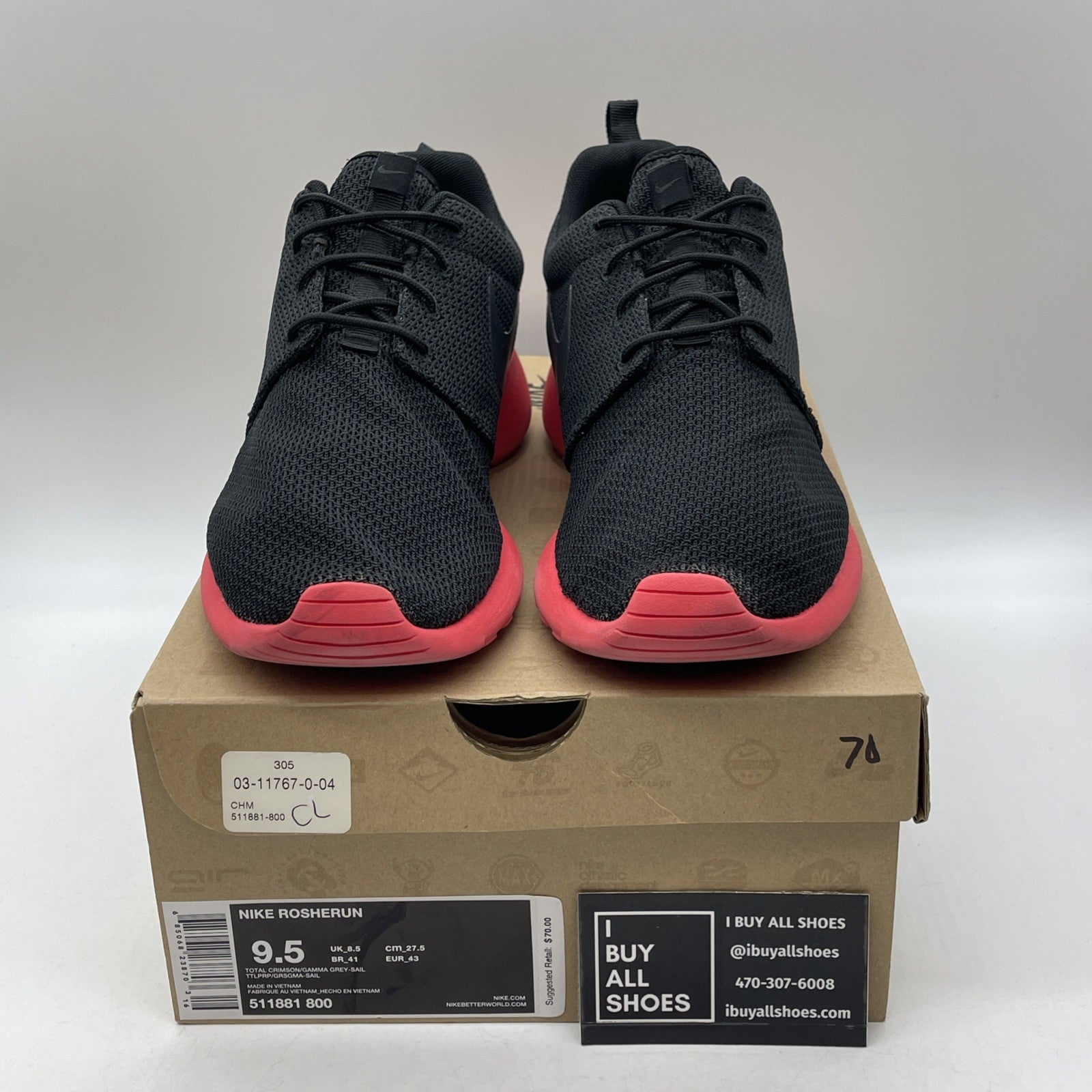 Size 9.5 - Nike Rosherun Total Crimson Black Suede Leather (511881-800)