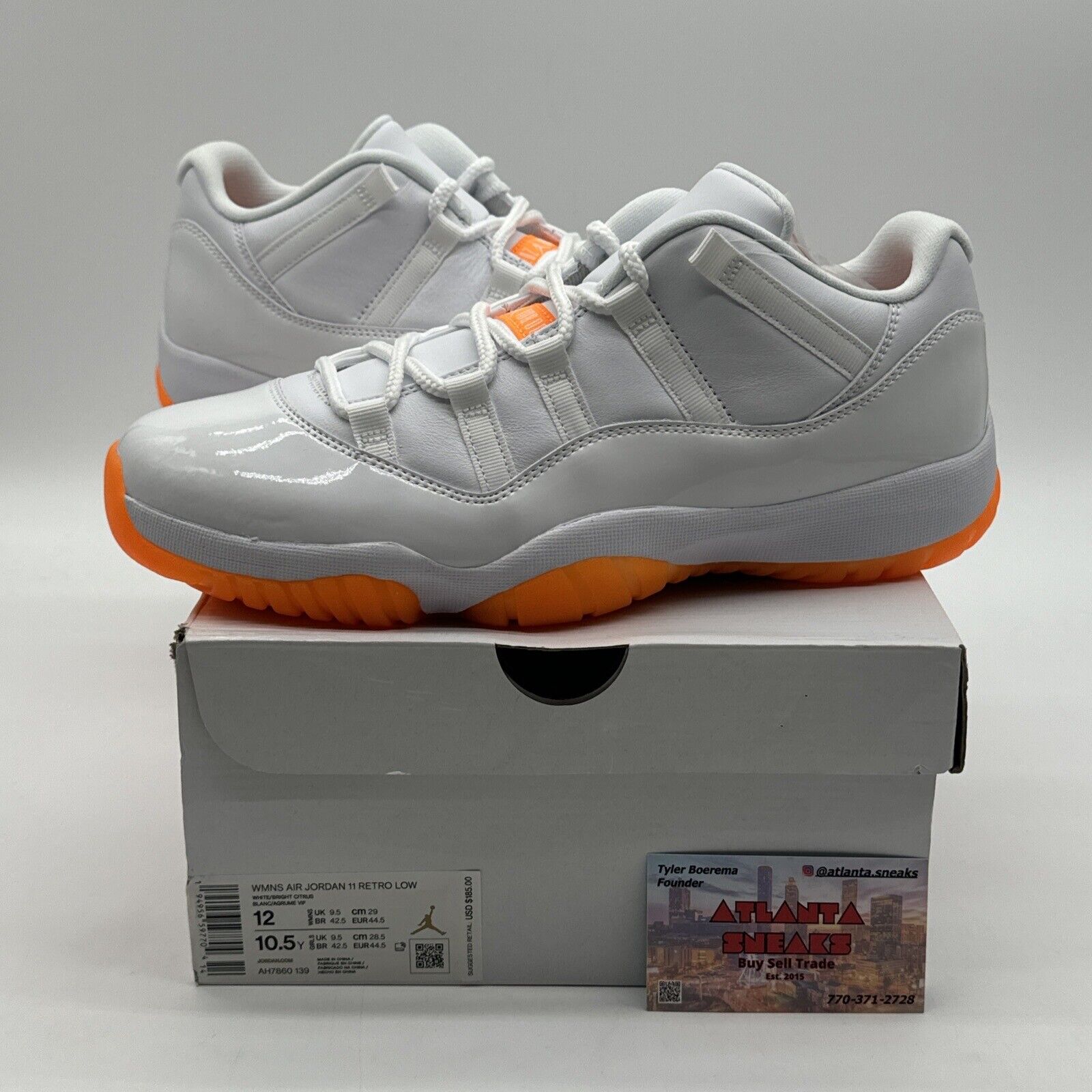 Size 12 - Jordan 11 Retro Low White Citrus Orange Sole Patent Leather Argume Neo