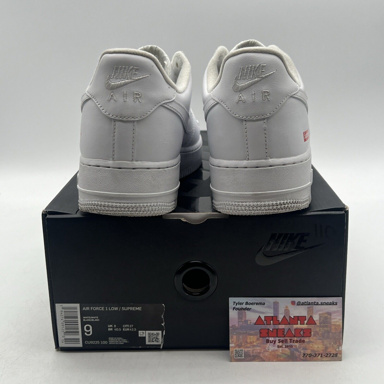 Size 9 - Nike Air Force 1 x Supreme Low Box Logo - White Red Leather CU9225-100