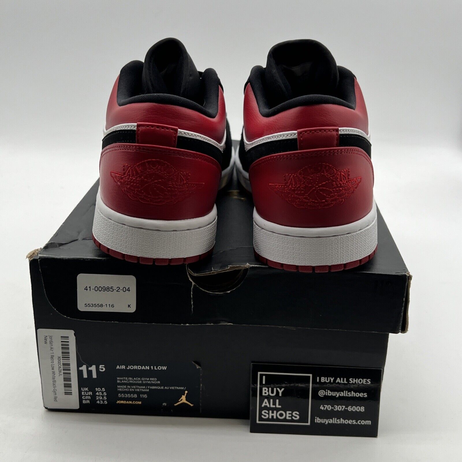 Size 11.5 - Air Jordan 1 Low Black Toe (553558-116)