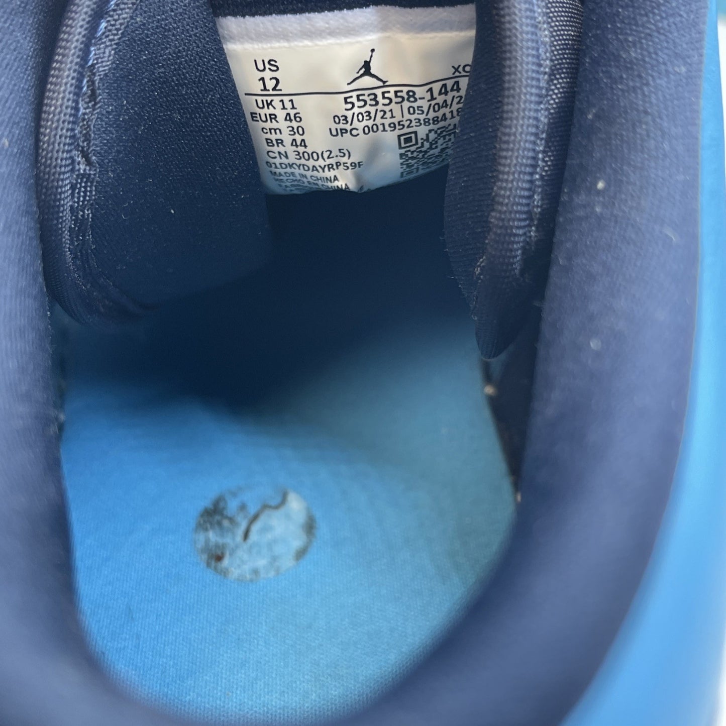 Size 12 - Jordan 1 Low UNC 2021 Black University Blue White (553558-144)
