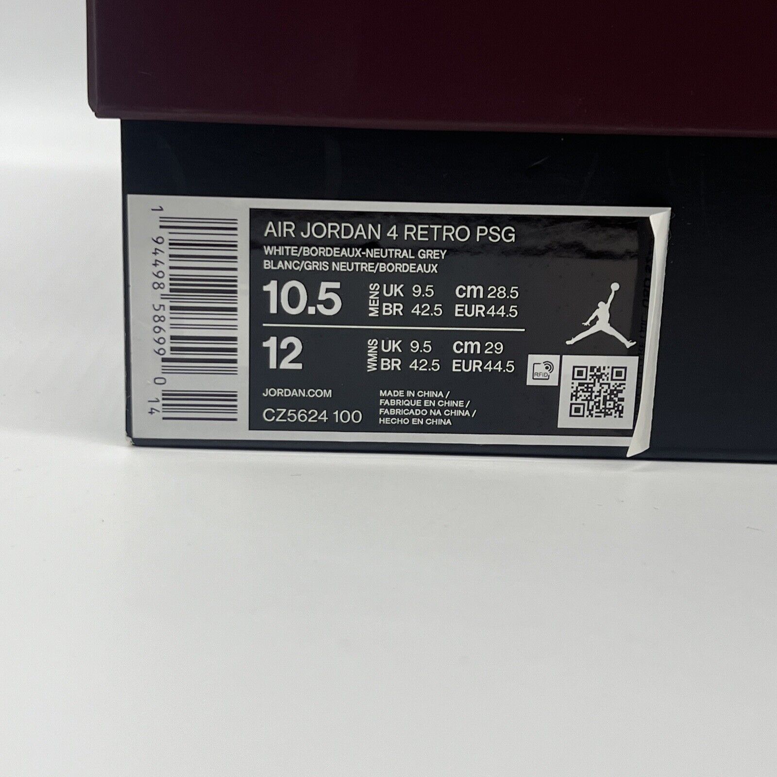 Size 10.5 - Jordan 4 Retro x Paris Saint-Germain Bordeaux 2020 Brand New Og All