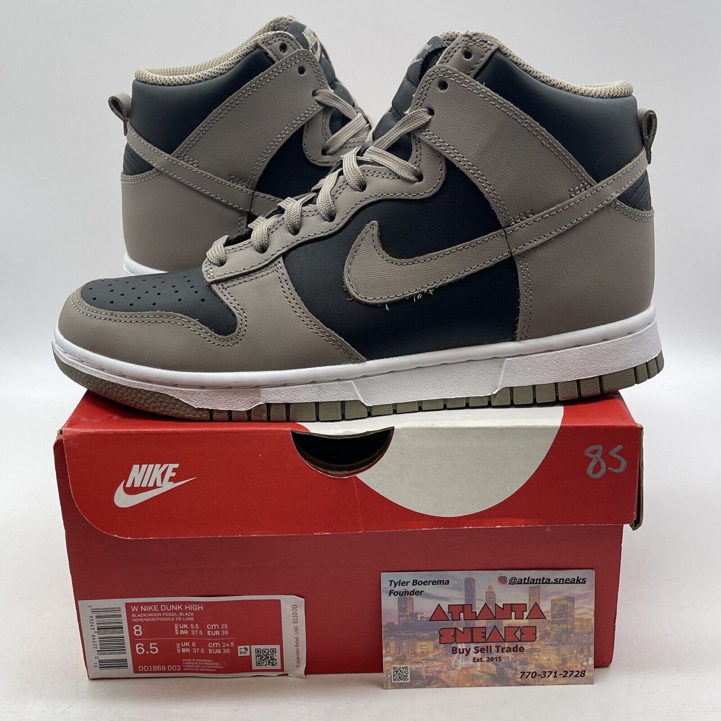 Size 8W - Nike Dunk High Moon Fossil Black Brown White Leather (DD1869-002)