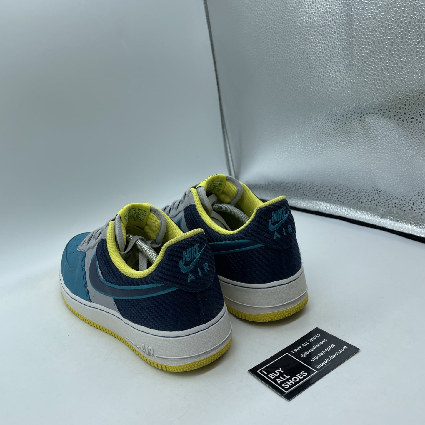 Size 12 - Nike Air Force 1 Low Grey Teal Blue Yellow Suede Leather (488298-039)