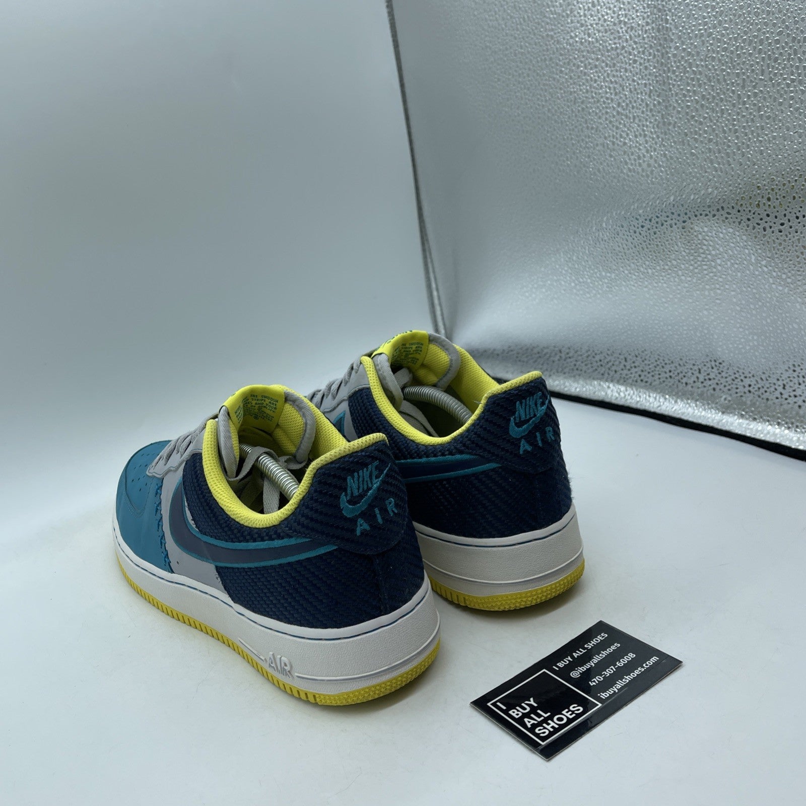 Size 12 - Nike Air Force 1 Low Grey Teal Blue Yellow Suede Leather (488298-039)