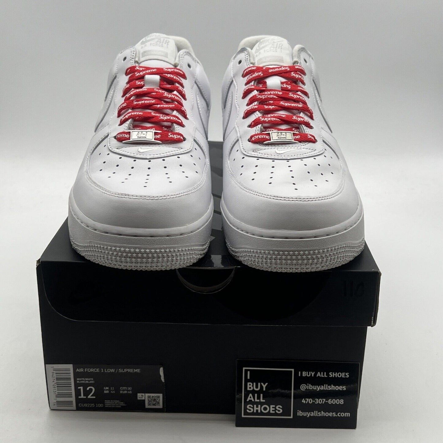 Size 12 - Nike Air Force 1 x Supreme Low Box Logo - White (CU9225-100)