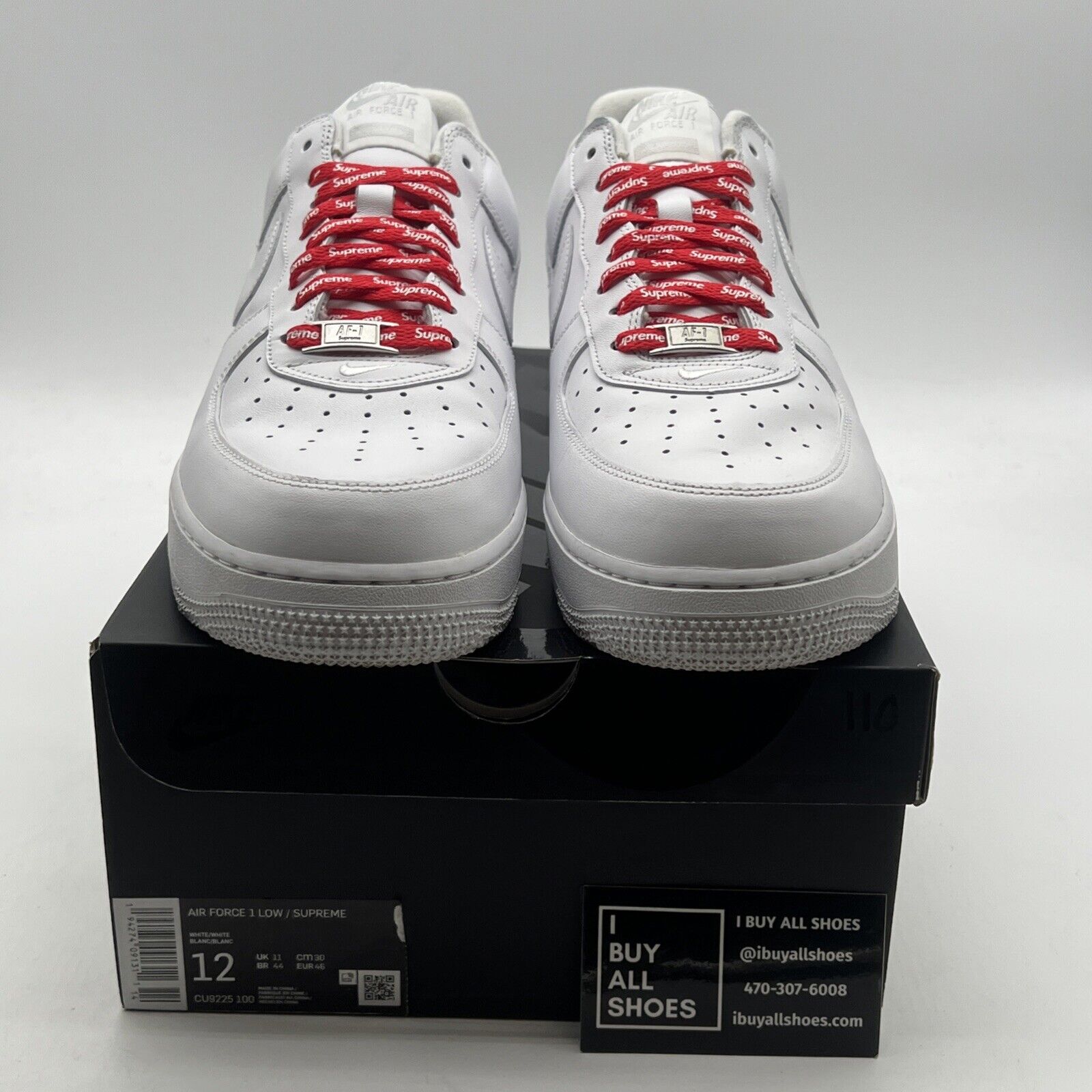 Size 12 - Nike Air Force 1 x Supreme Low Box Logo - White (CU9225-100)