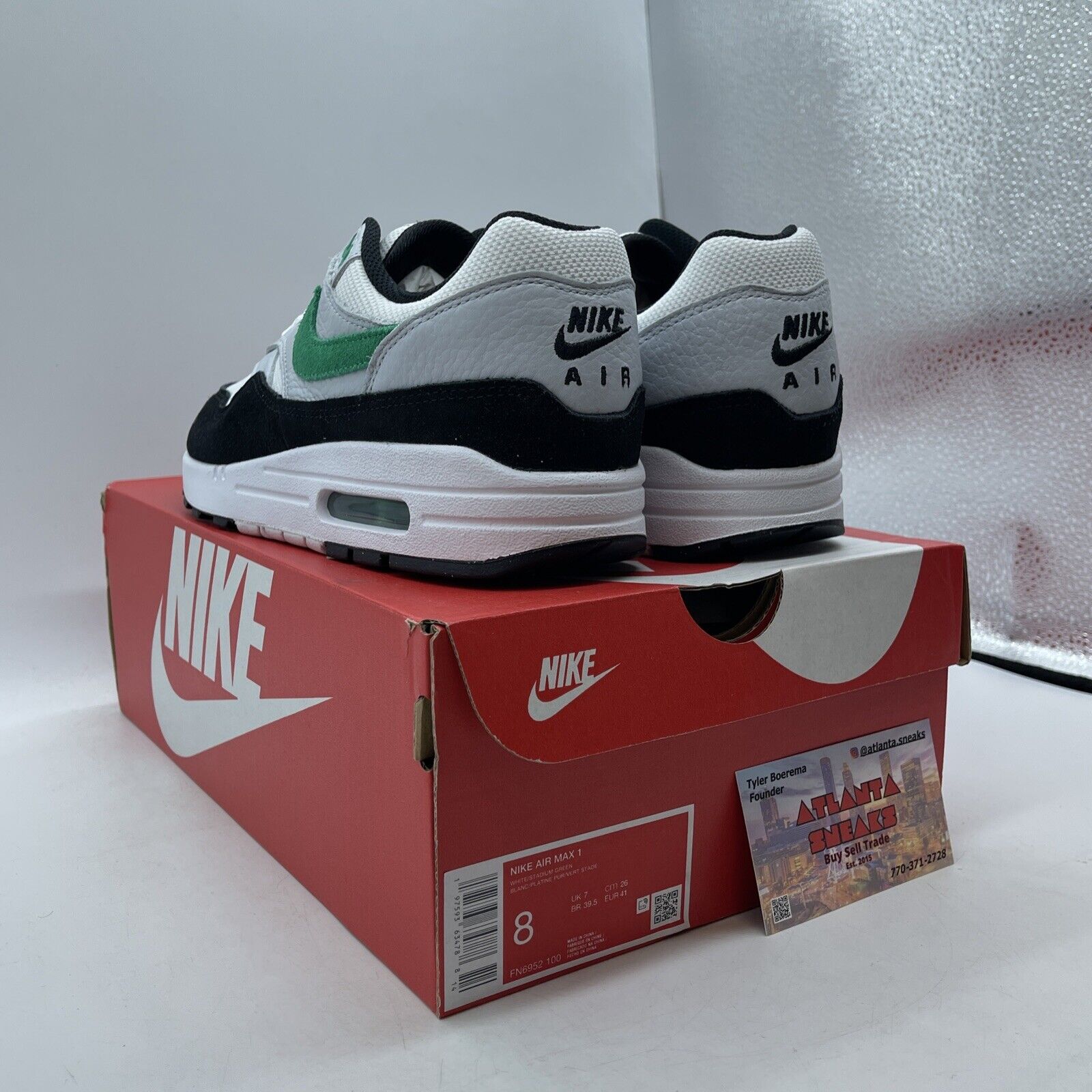 Size 8 - Nike Air Max 1 Low Stadium Green White Black Suede (FN6952-100)