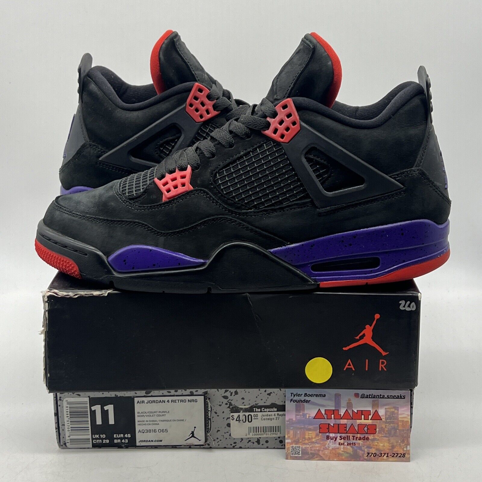 Size 11 - Jordan 4 Retro NRG Raptors 2018 Red Purple Black Suede (AQ3816-065)