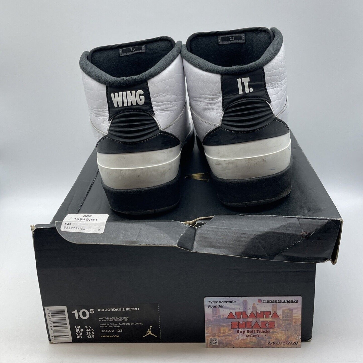 Size 10.5 - Air Jordan 2 Retro Wing It Black White Leather (834272-103)