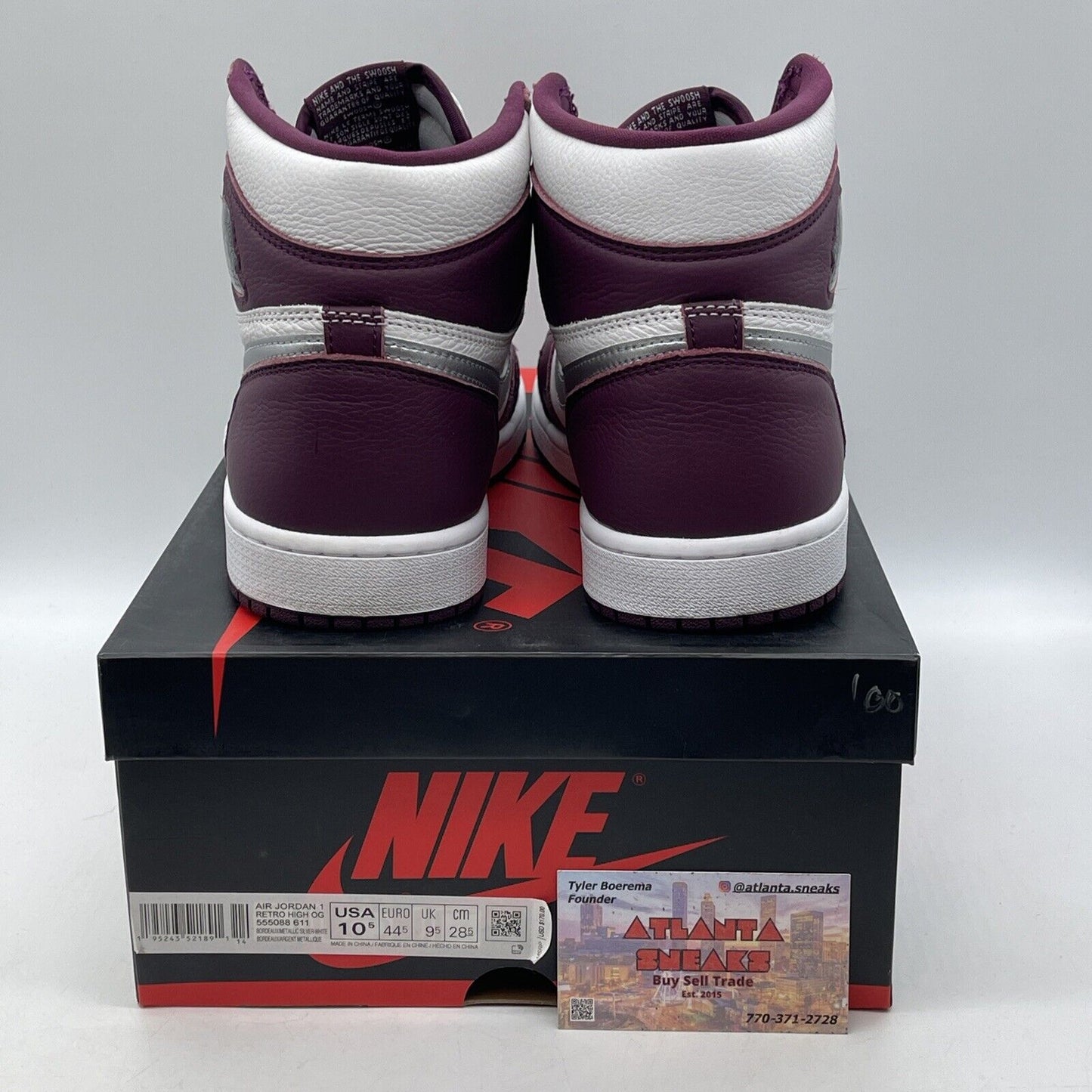 Size 10.5 - Jordan 1 Retro High OG Bordeaux Silver White Leather (555088-611)