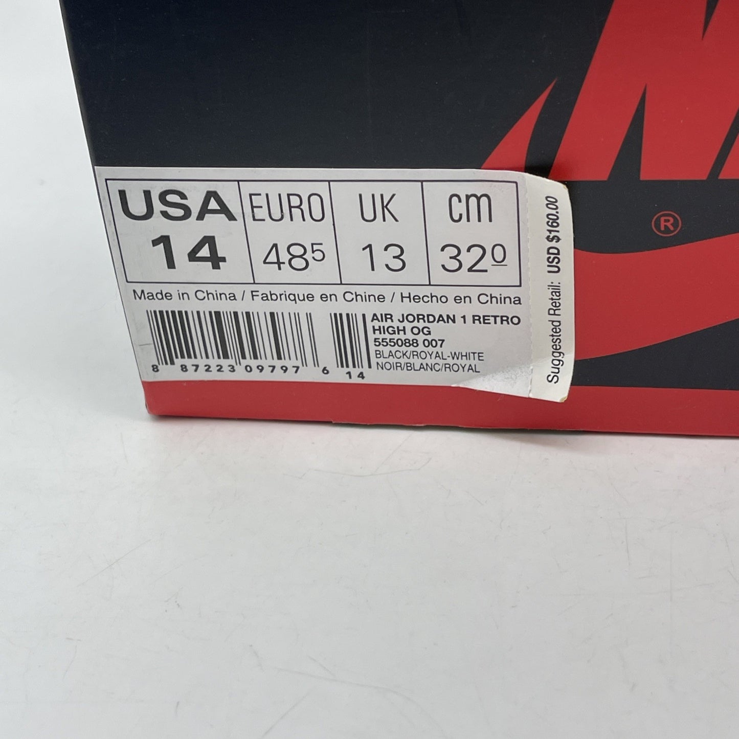Size 14 - Air Jordan 1 Retro OG High Royal Blue Black Leather (555088-007)