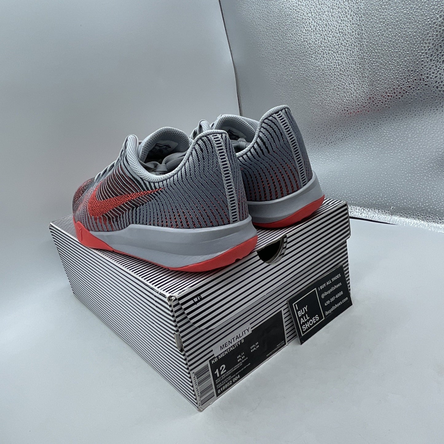 Size 12 - Nike KB Mentality 2 Wolf Grey Bright Crimson (818952-004)