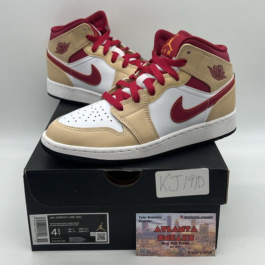 Size 4.5Y - Jordan 1 Mid Light Curry Cardinal Red