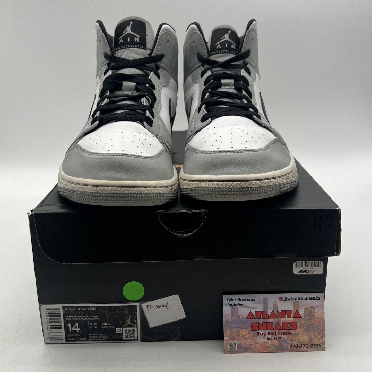 Size 14 - Jordan 1 Mid Gray 2020 Black White Leather (554724-092)