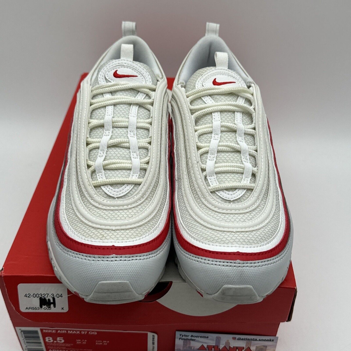 Nike Airmax 97 Mens Size 8.5 Red 2018 AR5531-002 Pure Platinum White Netting OG