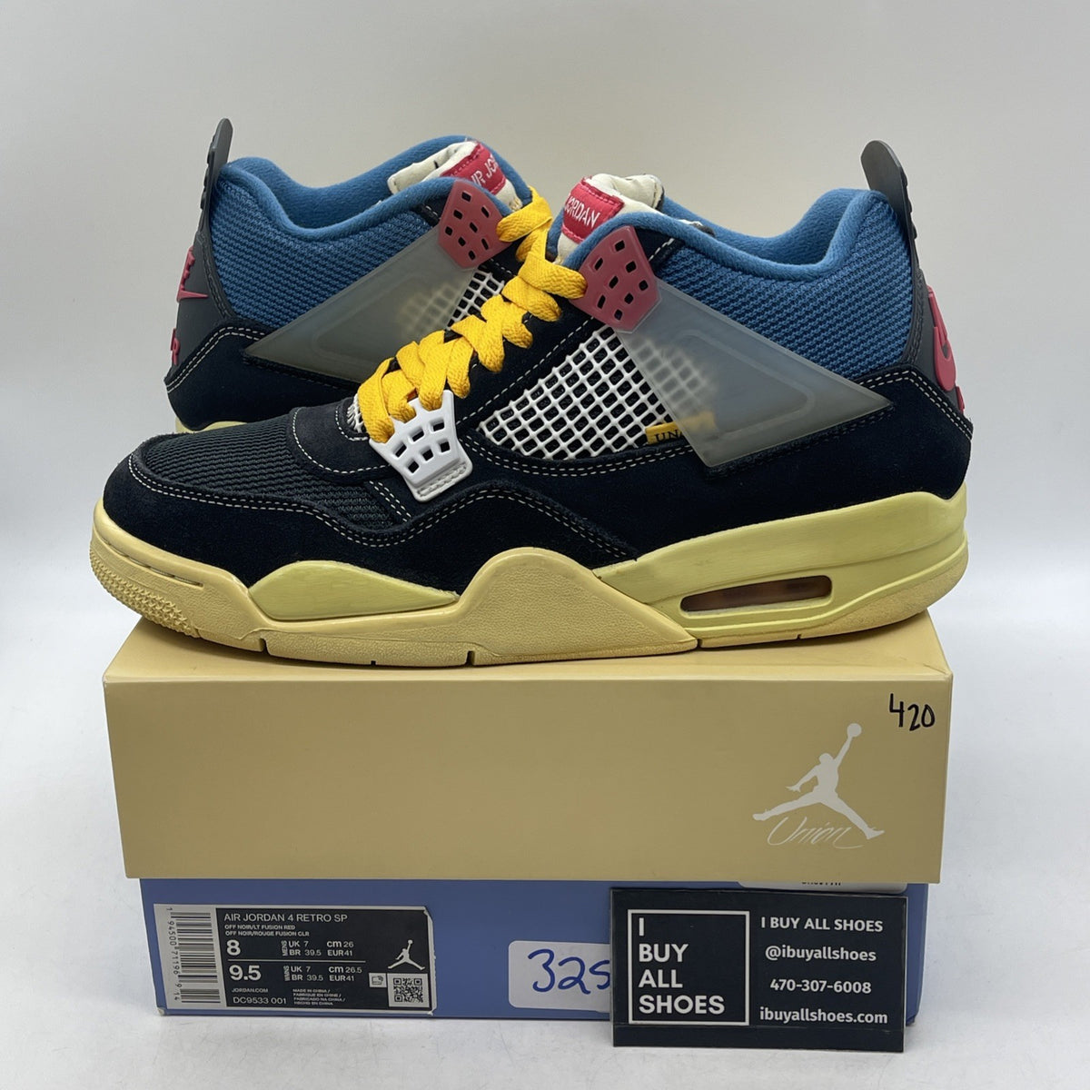 Size 8 - Air Jordan 4 Retro x Union LA Mid Off Noir (DC9533-001)