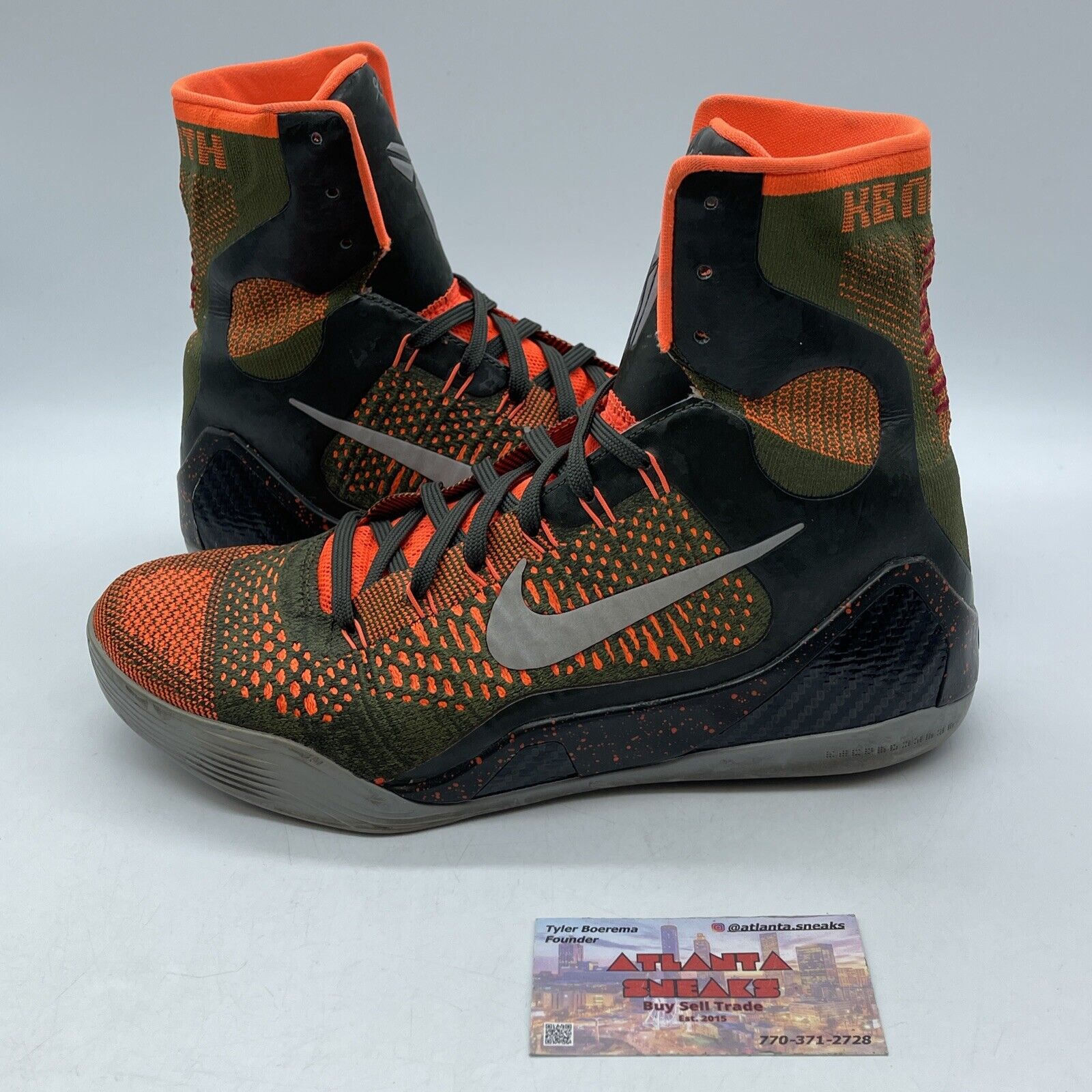 Size 9.5 - Nike Kobe 9 Elite Strategy Orange Black Grey Olive (630847-303)