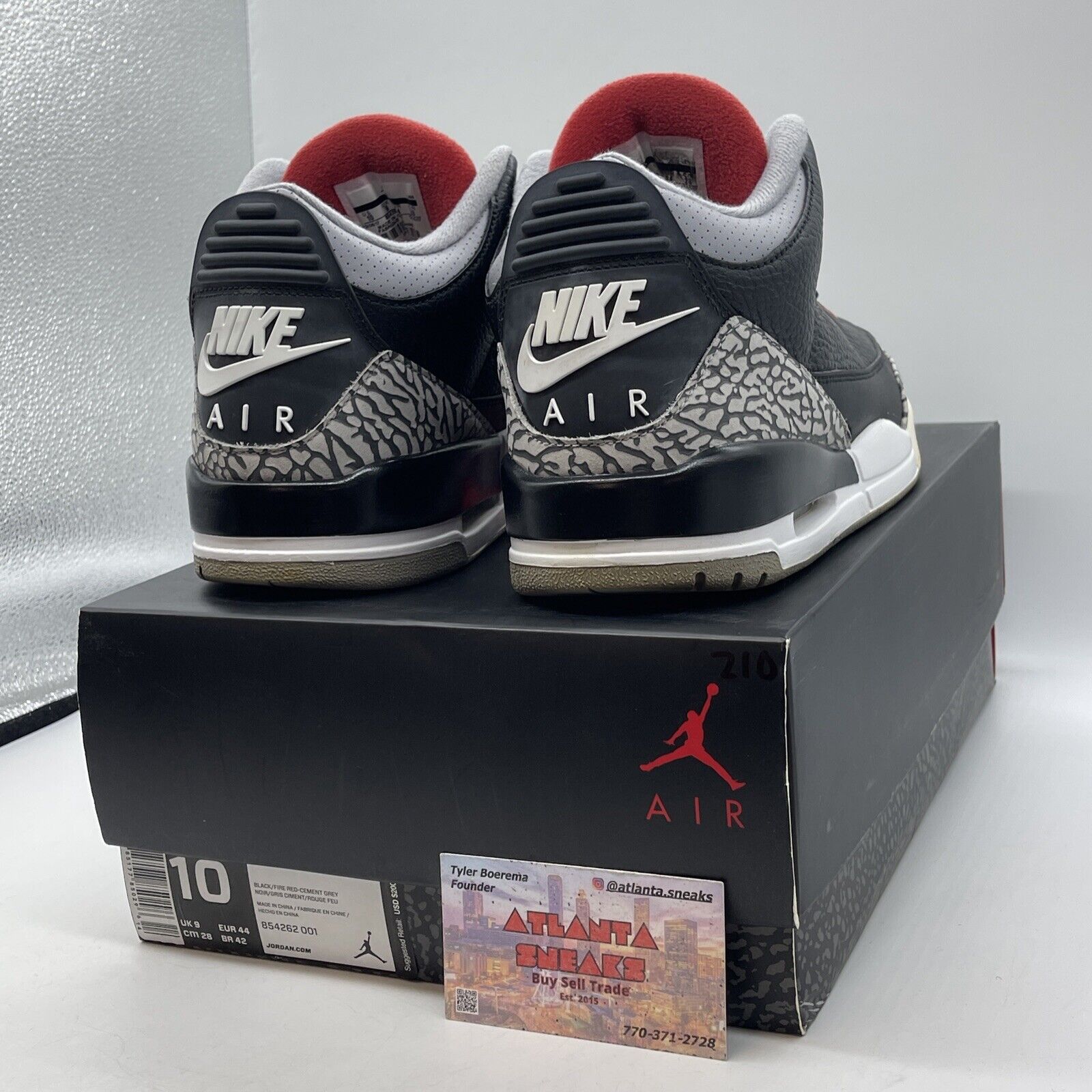 Size 10 - Jordan 3 Retro OG Mid Black Cement White Leather Grey (854262-001)