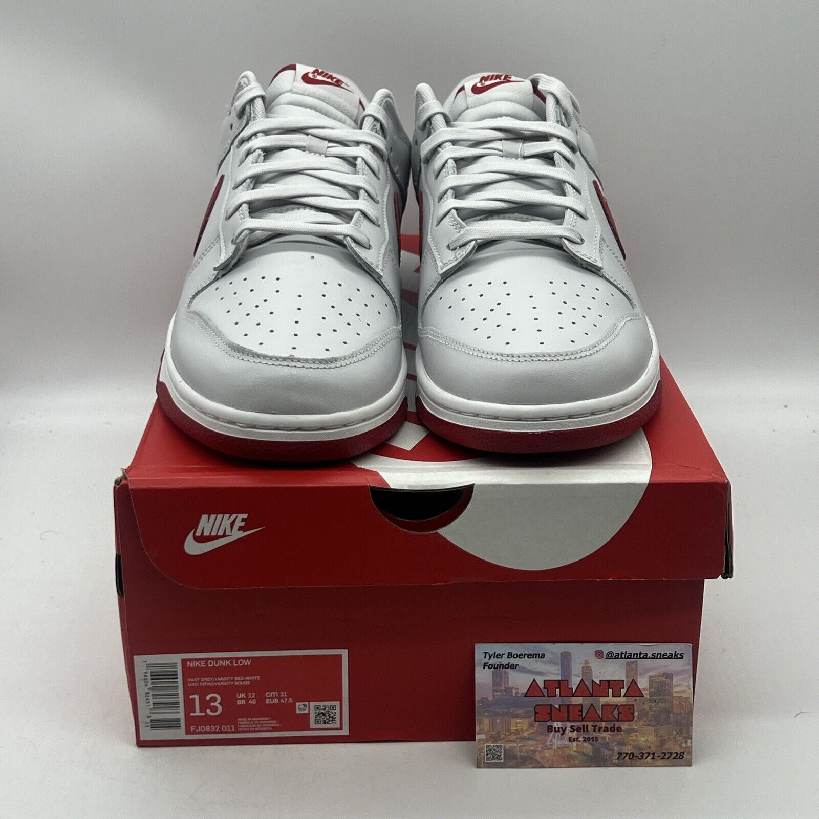 Size 13 - Nike Dunk Low Vast Grey Varsity Red Brand New Og All DS Leather
