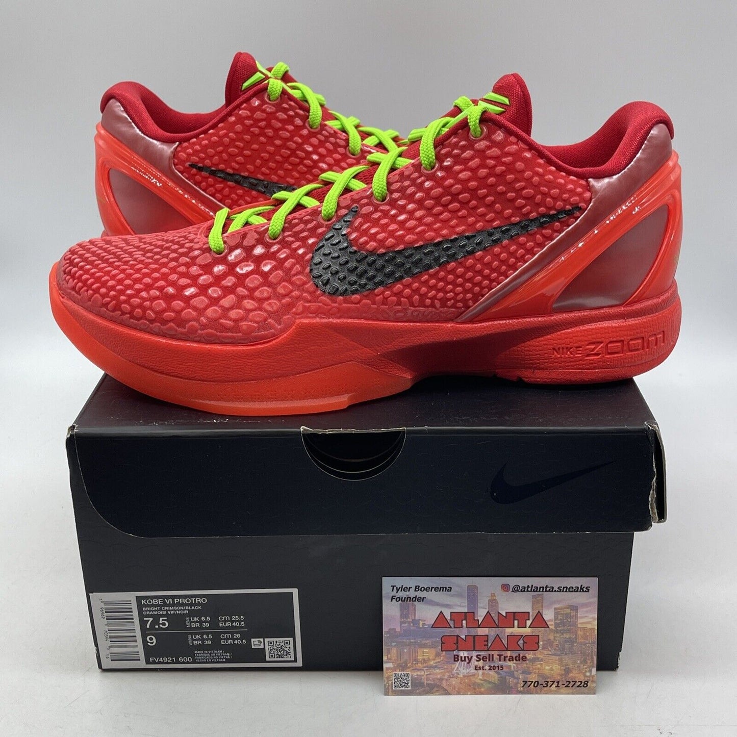 Size 7.5 - Nike Kobe VI Protro Shoes Reverse Grinch Red Green Black (FV4921-600)