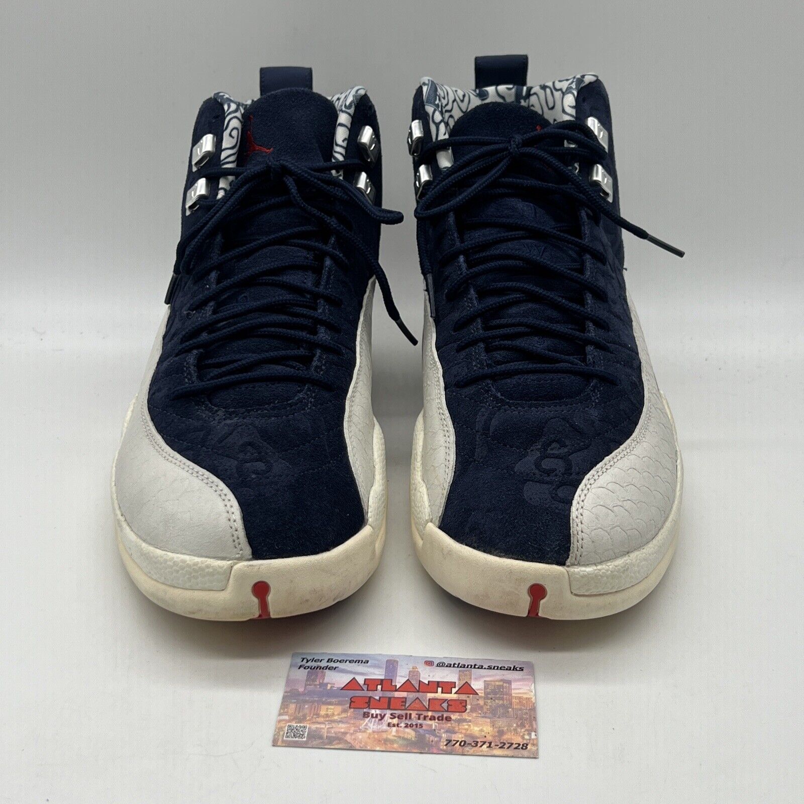 Size 13 - Air Jordan 12 Retro International Flight Suede White Navy Silver