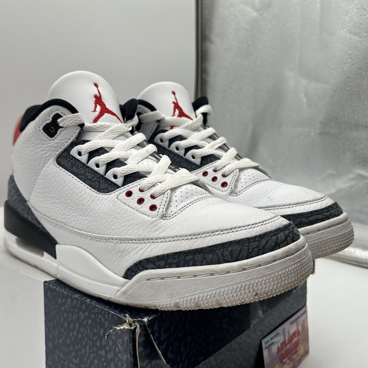 Size 9 - Jordan 3 Retro Denim SE Fire Red 2020 White Red Navy Jeans Premium Mate