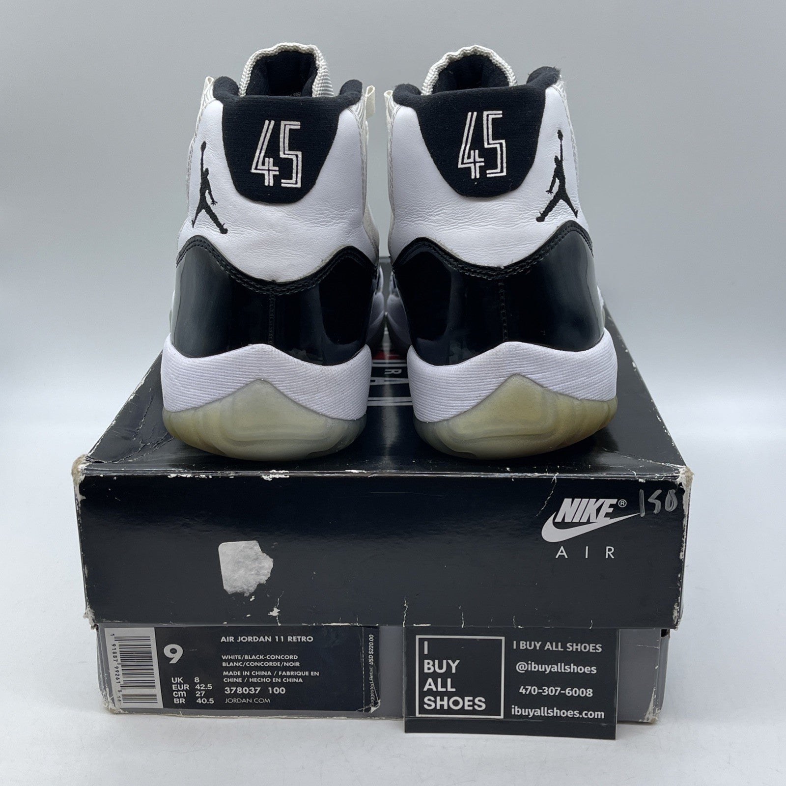 Size 9 - Jordan 11 Retro High Concord Black White Leather (378037-100)
