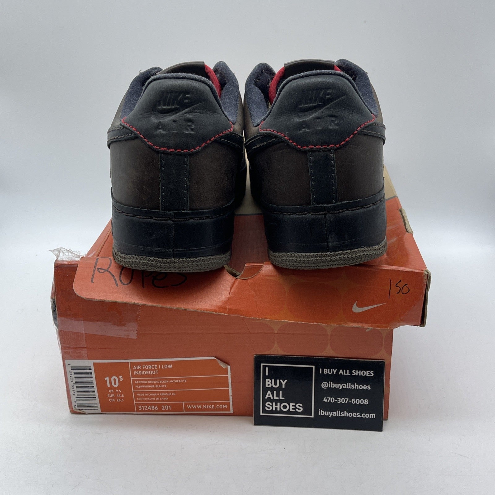 Size 10.5 - Nike Air Force 1 Inside Out Low Baroque Brown Black (312486-201)