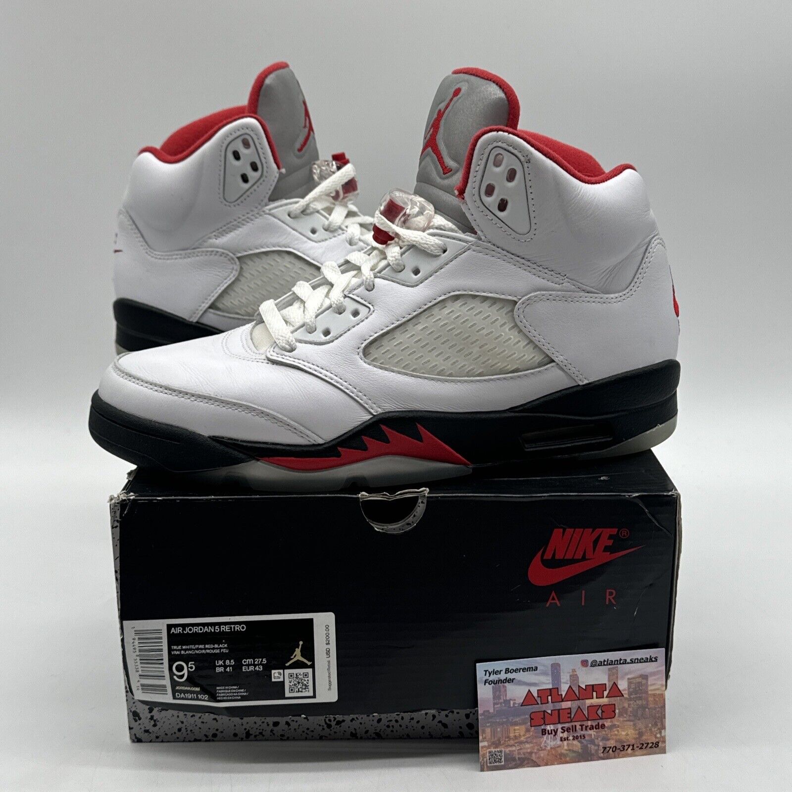 Size 9.5 - Jordan 5 Retro Mid Fire Red Silver 3m White Leather Icy Sole OG All