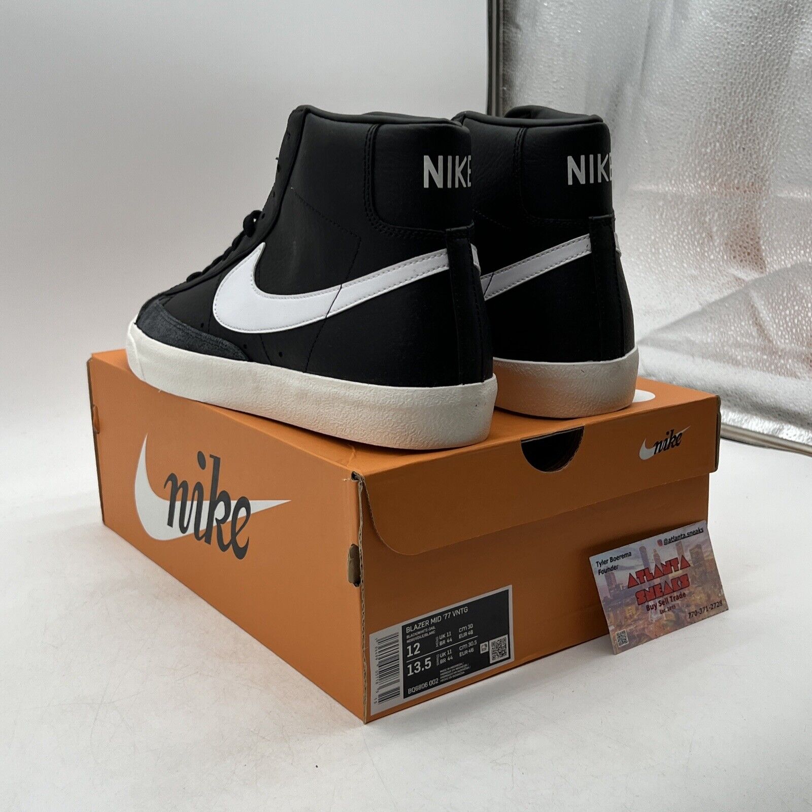 Size 12 - Nike Blazer '77 Vintage Mid Black Sail Leather (BQ6806-002).