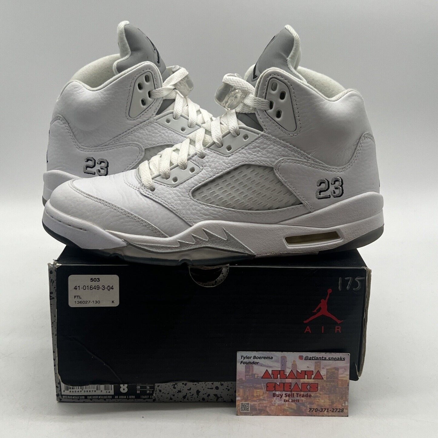 Size 8 - Air Jordan 5 Retro 2015 Metallic White Grey Leather (136027-130)