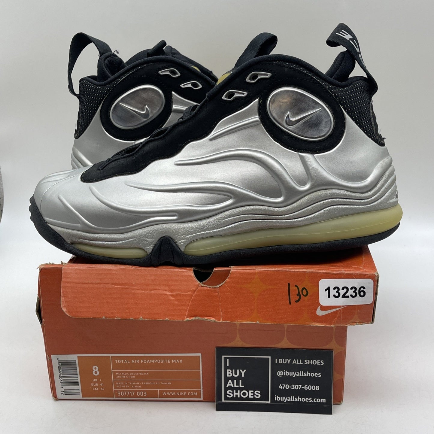 Size 8 - Nike Total Air Foamposite Max Silver Black Suede (307717-003)