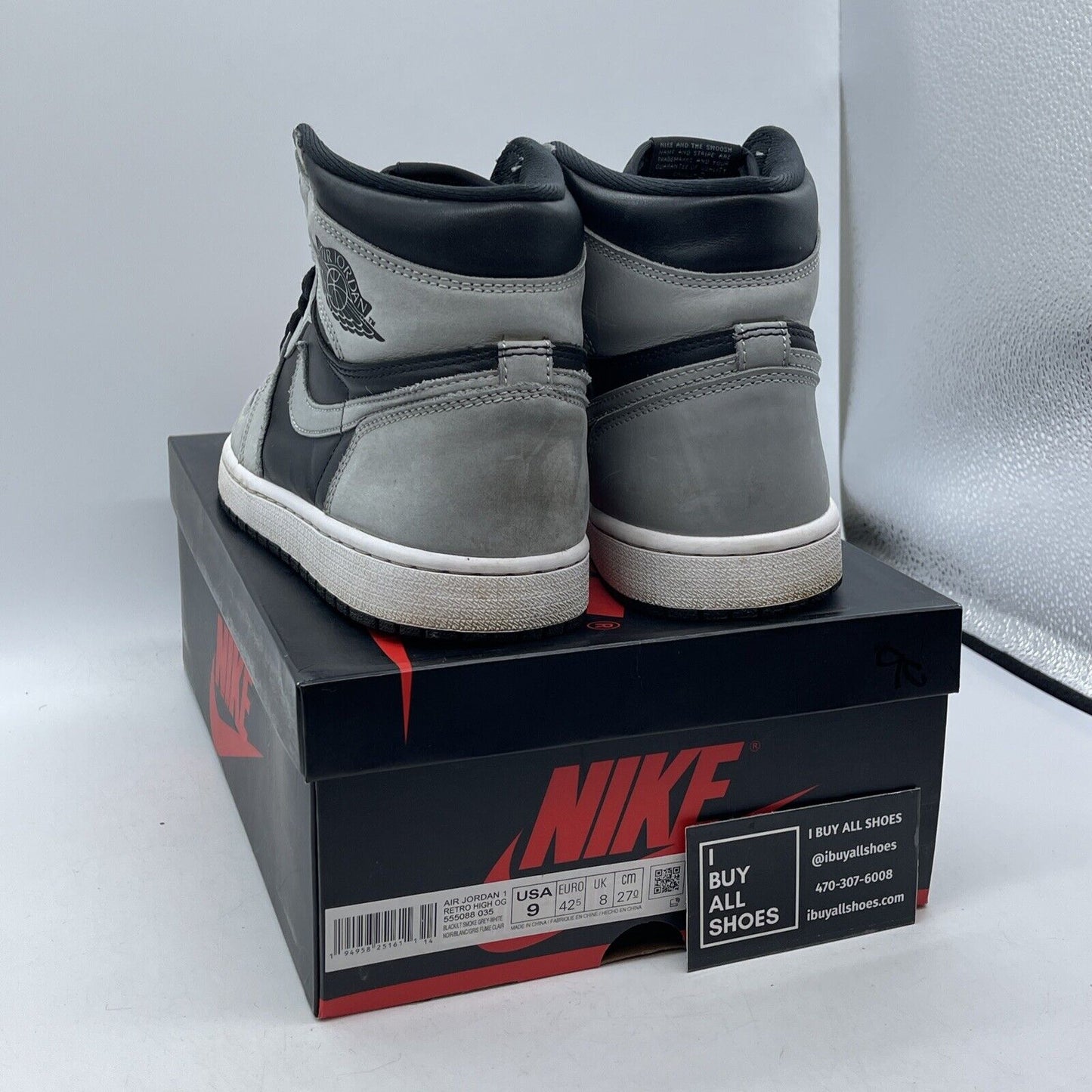 Size 9 - Jordan 1 Retro OG High Shadow 2.0 Grey Black Suede Leather (555088-035)