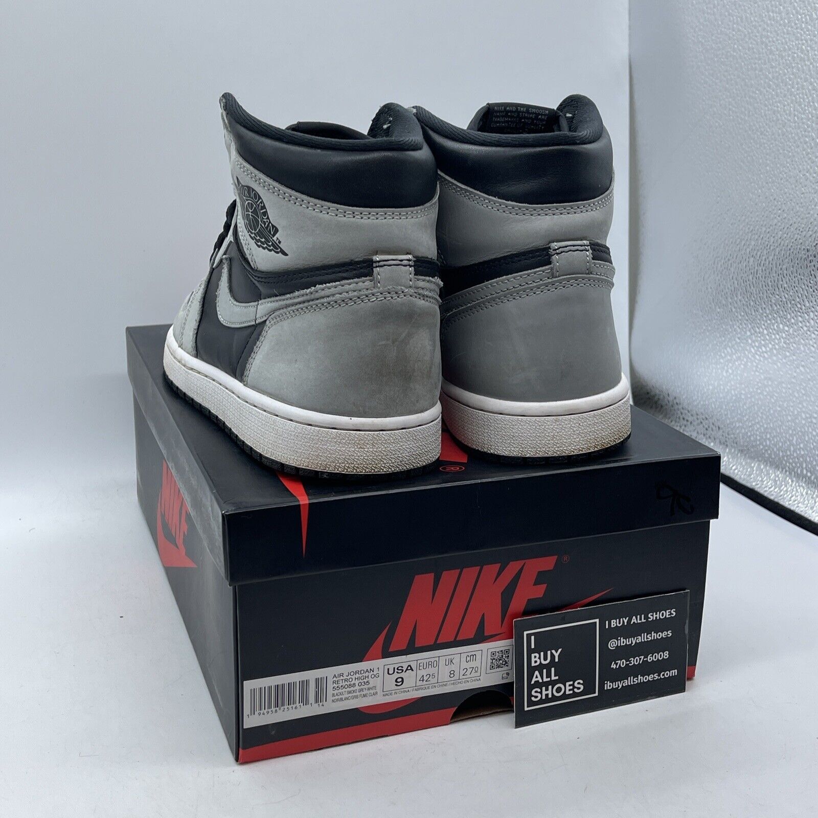 Size 9 - Jordan 1 Retro OG High Shadow 2.0 Grey Black Suede Leather (555088-035)