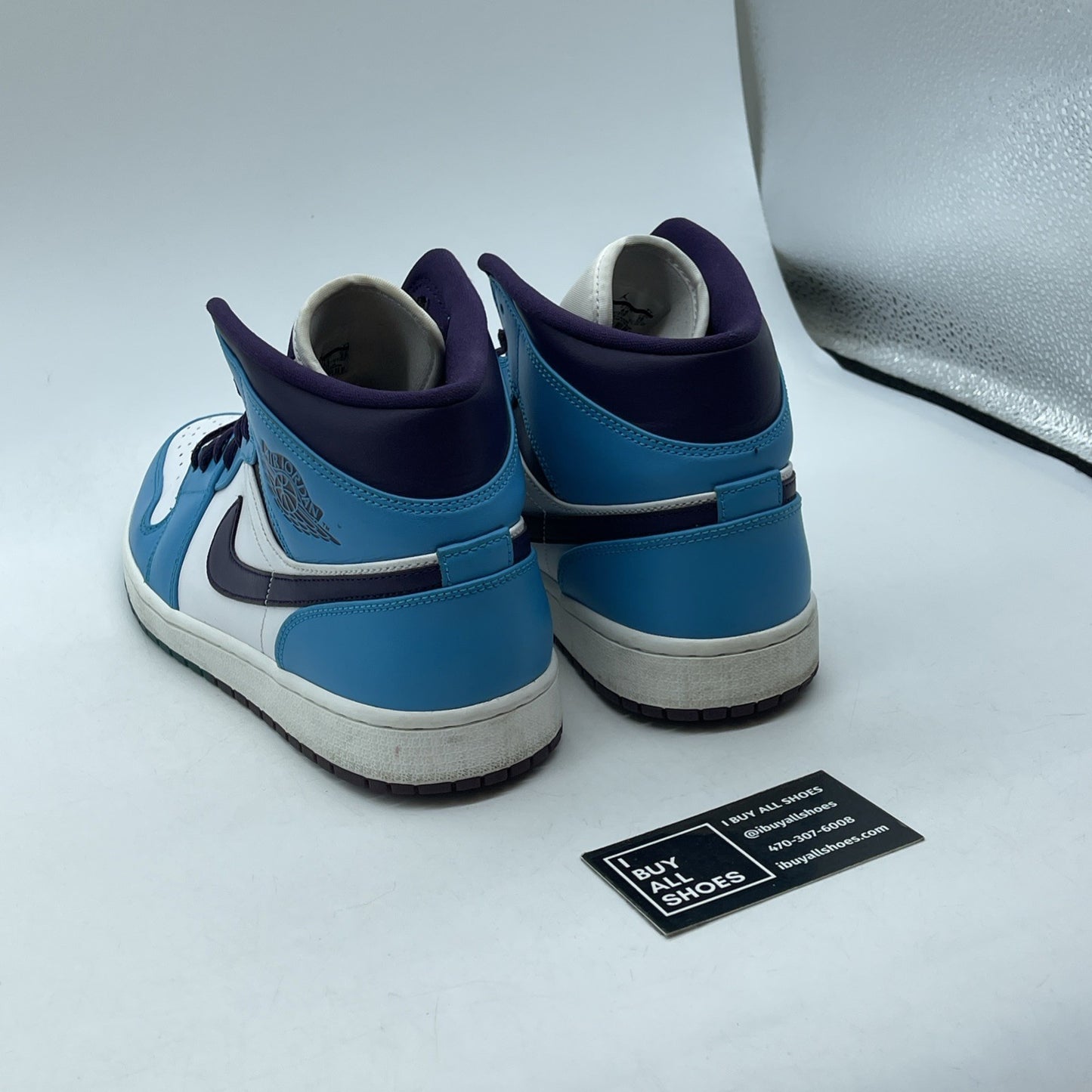 Size 10 - Air Jordan 1 Mid Hornets blue Purple White Leather (554724-415)