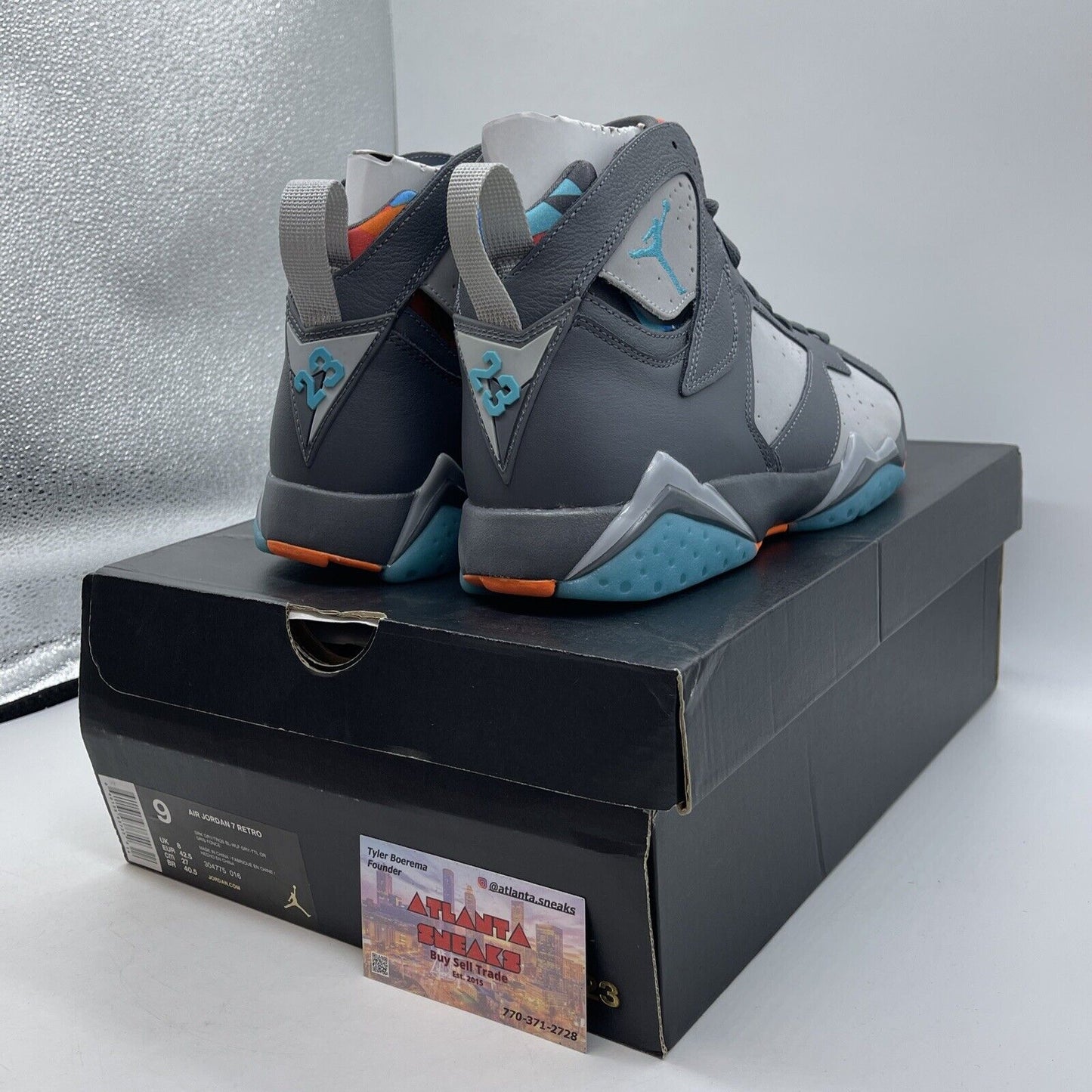 Size 9 - Air Jordan 7 Retro Barcelona Days Grey Blue Orange Suede (304775-016)