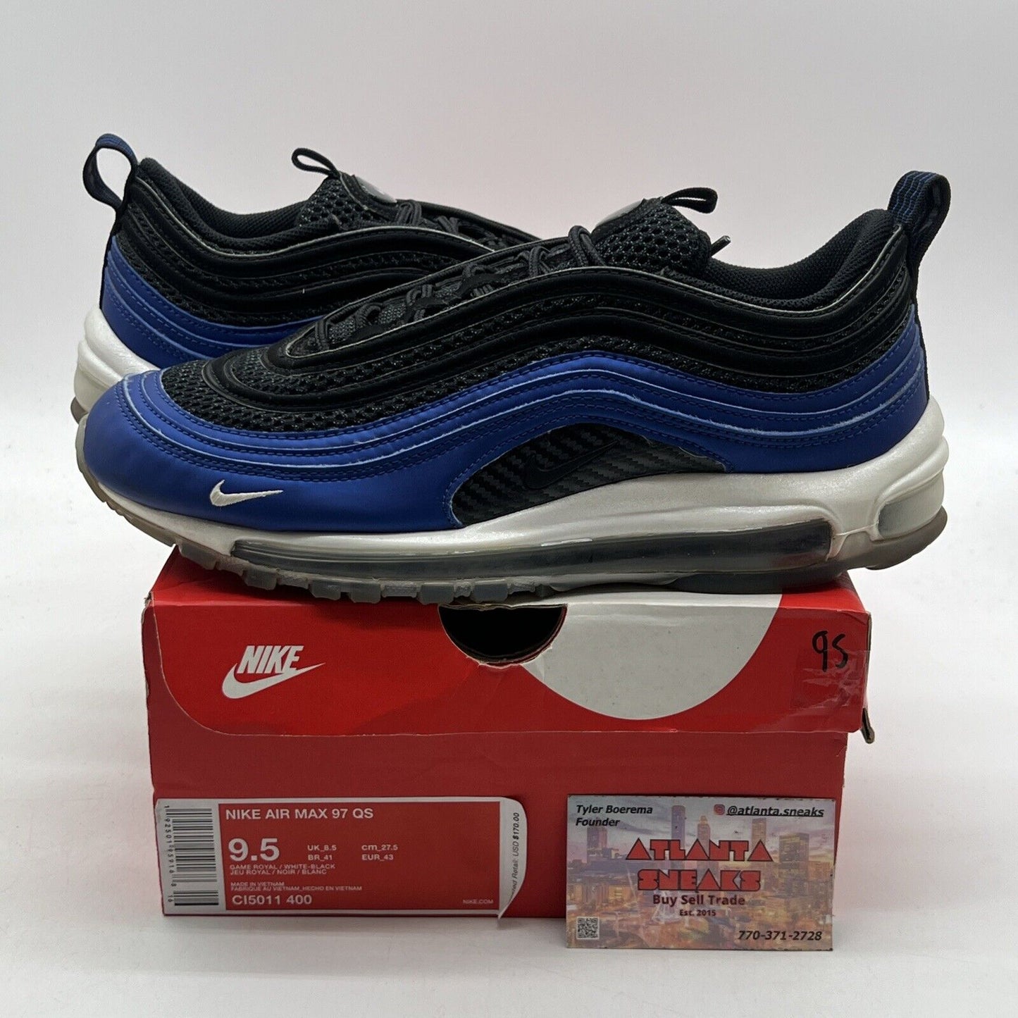 Size 9.5 - Nike Air Max 97 QS Royal Foamposite Blue Black White (CI5011-400)