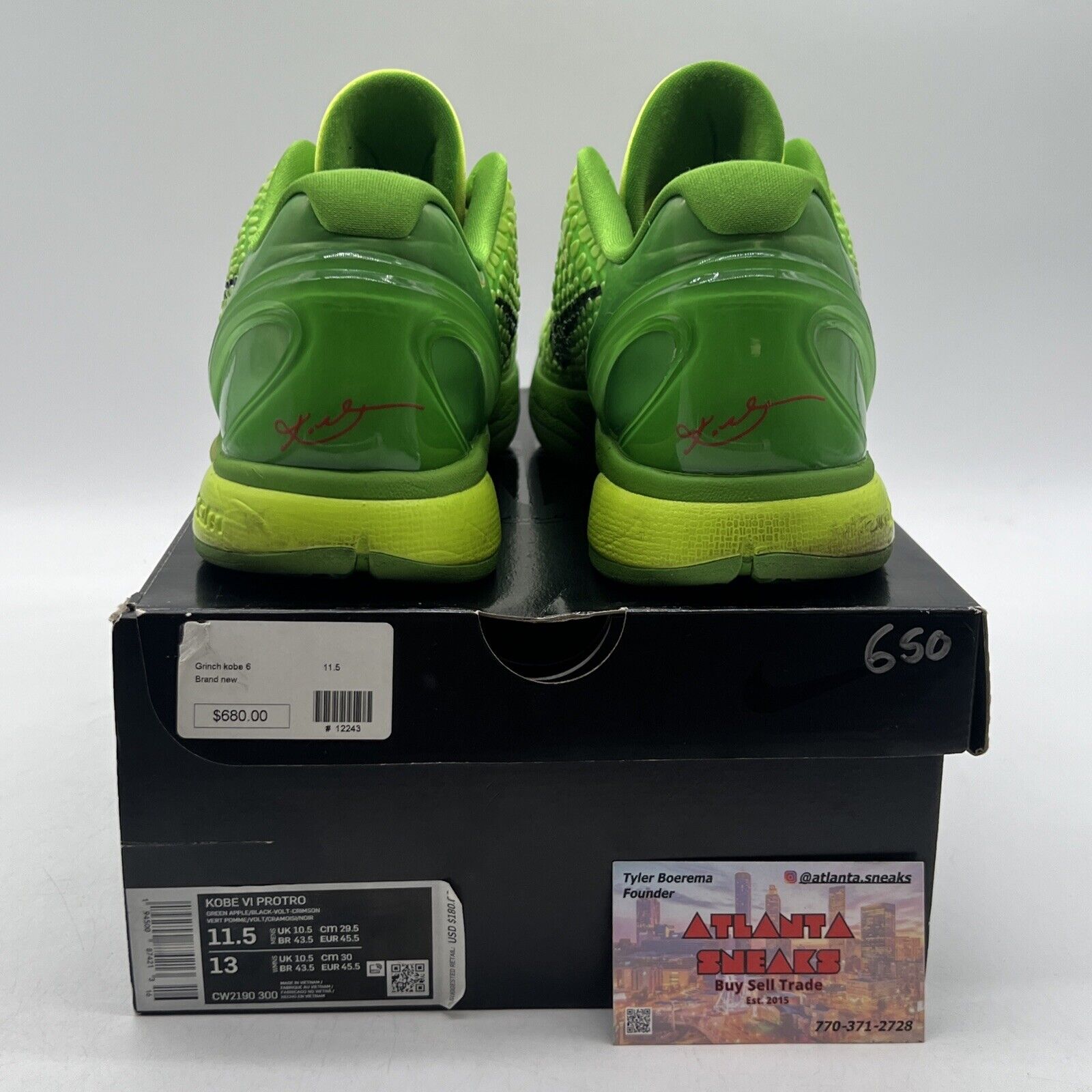 Size 11.5 - Nike Zoom Kobe 6 Protro Low Grinch Black Green Red (CW2190-300)