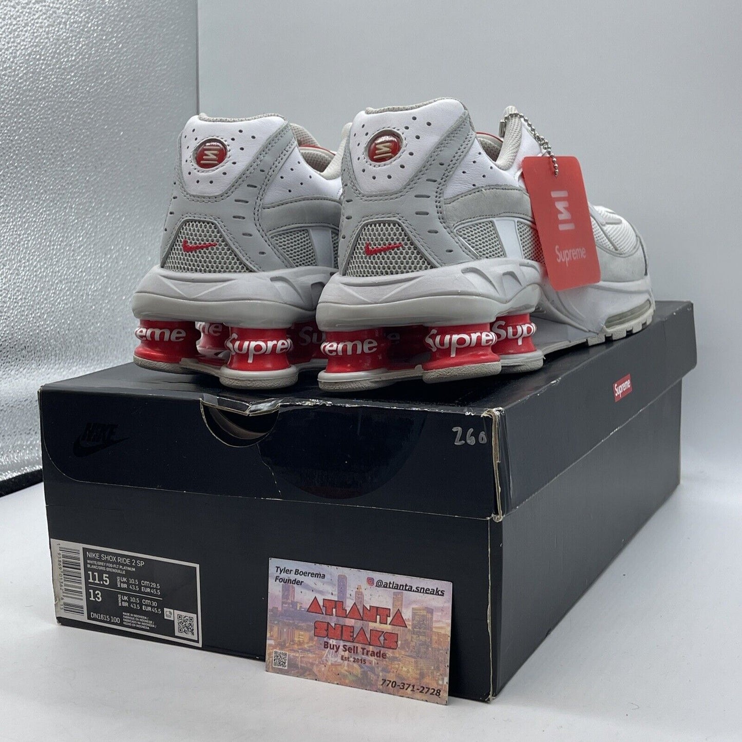 Size 11.5 - Nike Supreme x Shox Ride 2 White Grey Red Suede Leather (DN1615-100)