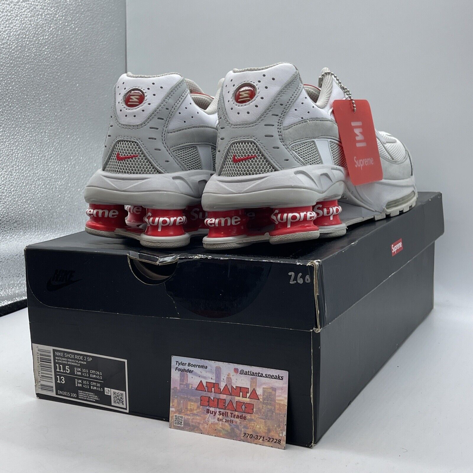 Size 11.5 - Nike Supreme x Shox Ride 2 White Grey Red Suede Leather (DN1615-100)