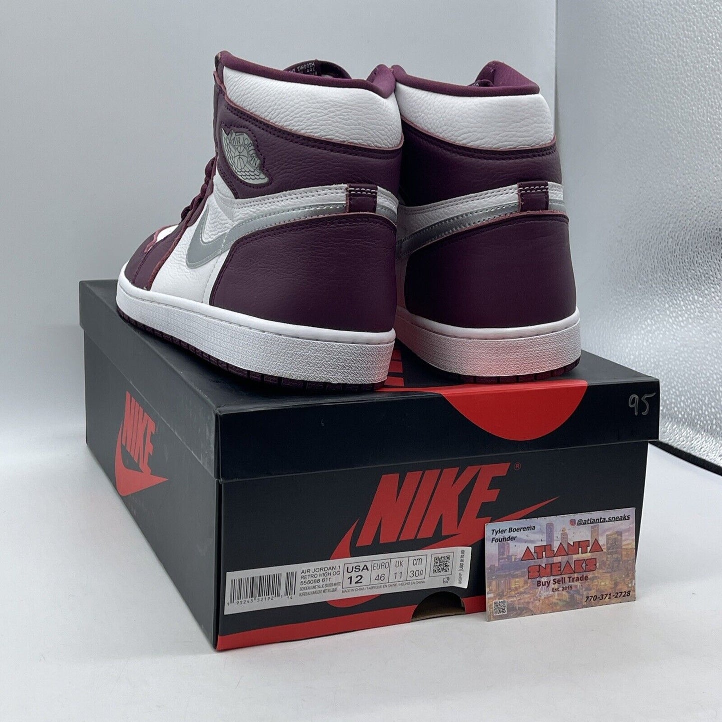 Size 12 - Jordan 1 Retro High OG Bordeaux Burgundy White Leather (555088-611)