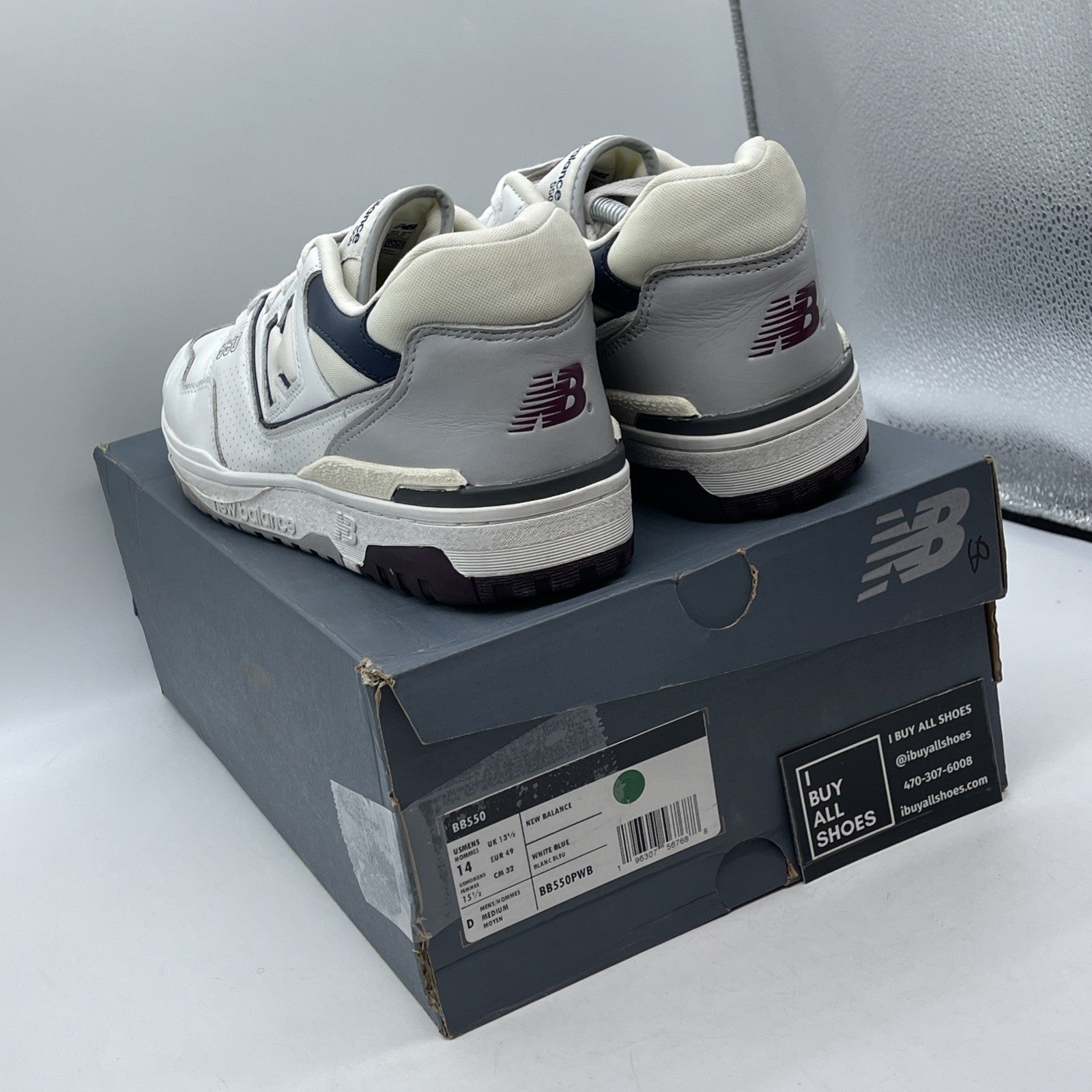Size 14 - New Balance 550 White Indigo Burgundy Blue Grey Leather (BB550PWB)