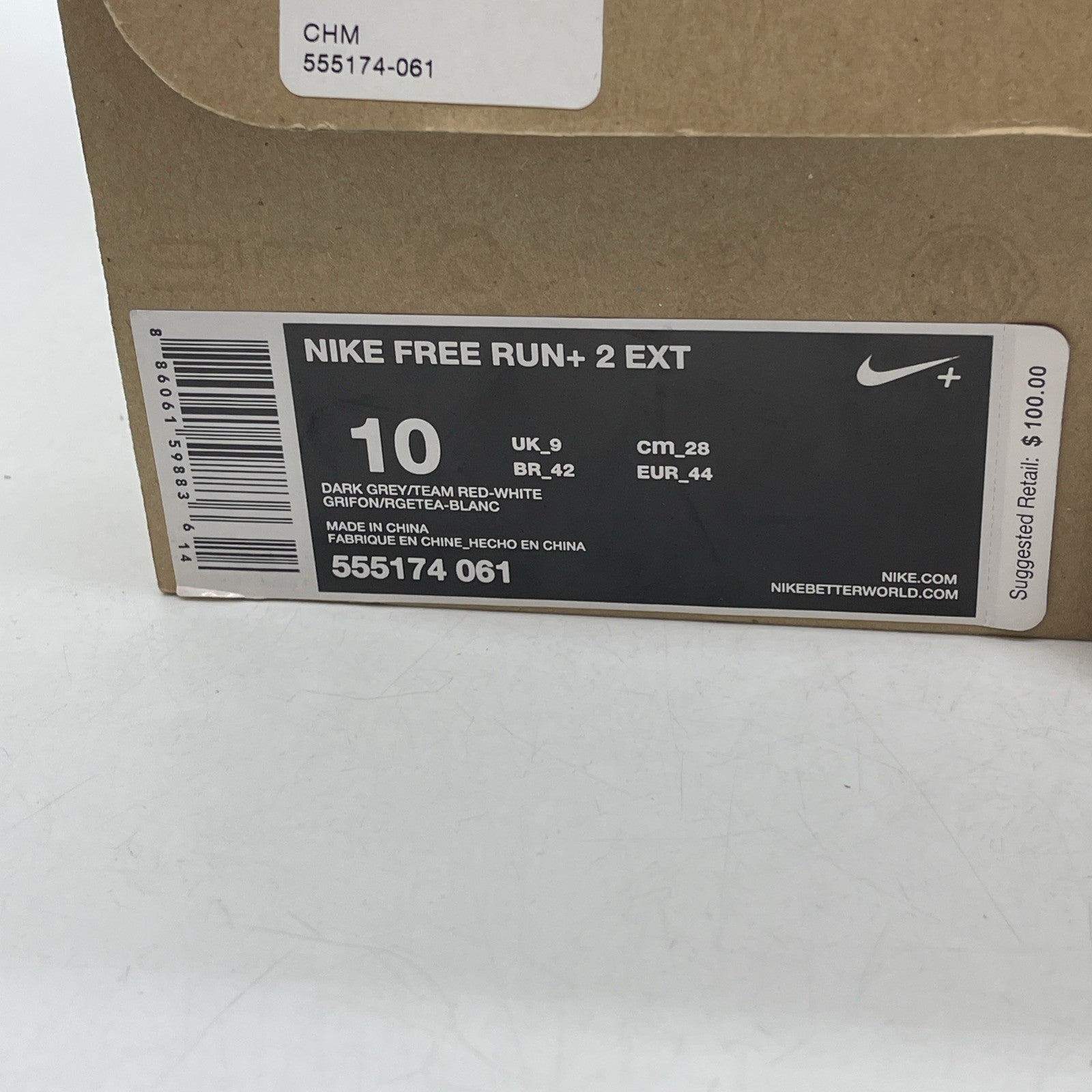 Size 10 - Nike Free Run 2 gray and crimsom red (555174-061)