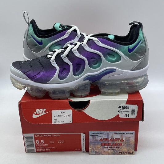 Size 8.5 - Nike Air VaporMax Plus Grape White Black Green Suede (924453-101)