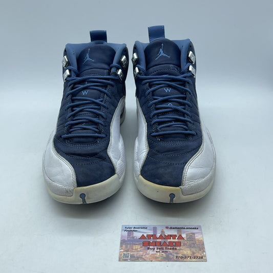Size 9.5 - Jordan 12 Retro Indigo Blue White Silver Leather (130690-404)