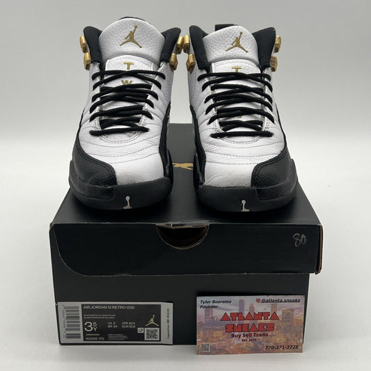 Size 3.5Y - Jordan 12 Royalty Black White Gold Leather (153265-170)