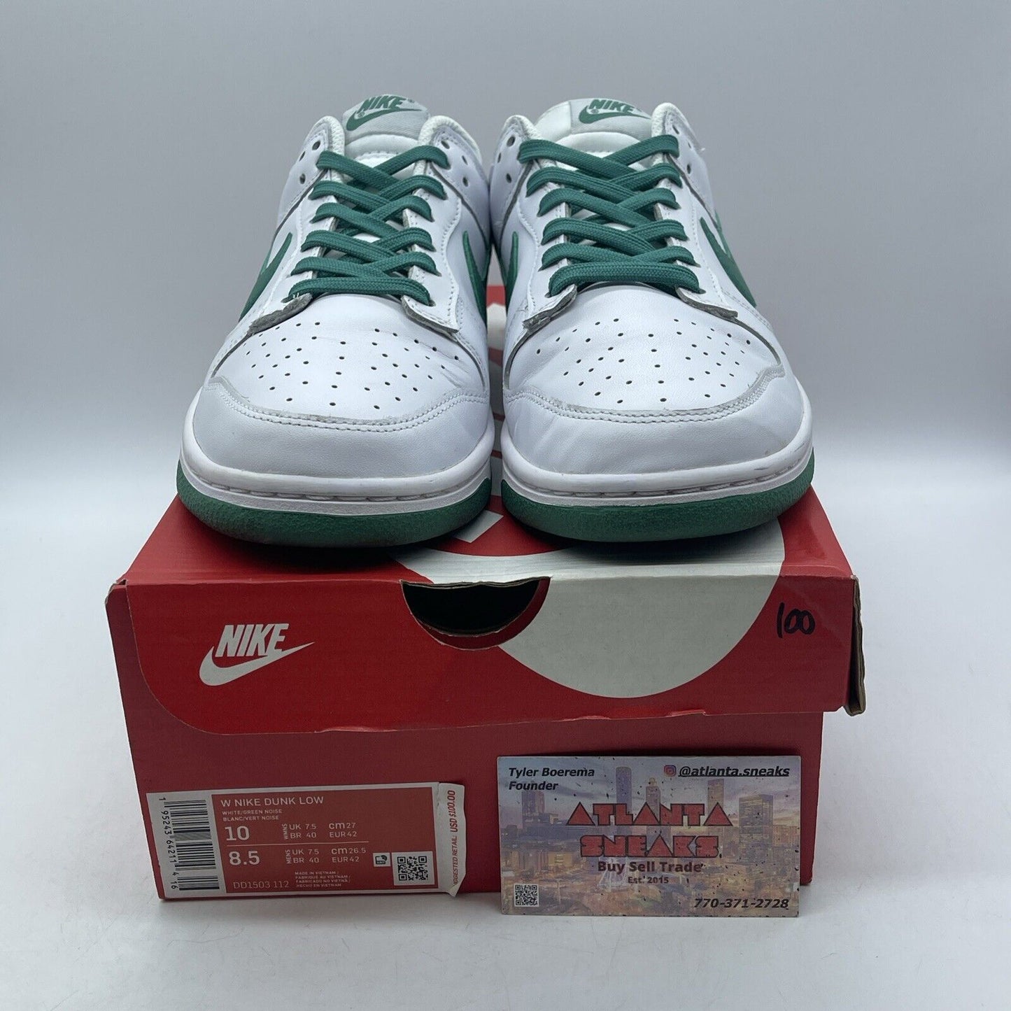 Size 10W - Nike Dunk Low Green Noise White Leather (DD1503-112)