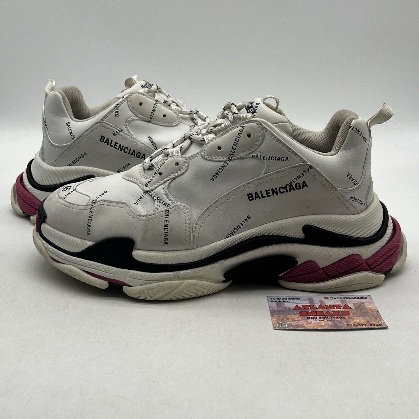 Size 12 - Balenciaga Triple S All Over Logo White Black Pink Sneakers